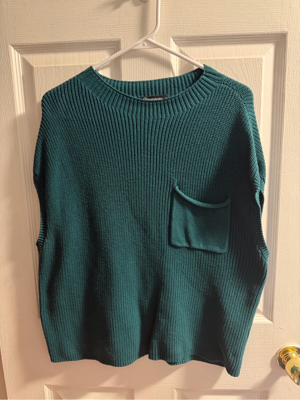 Teal Ribbed Knit Pocket Sweater - Women
